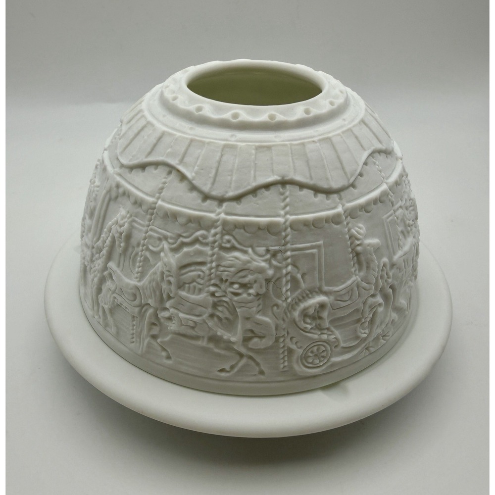 Bernardaud Limoges Porcelain Lithophane Votive Candle Holder Carousel Animals